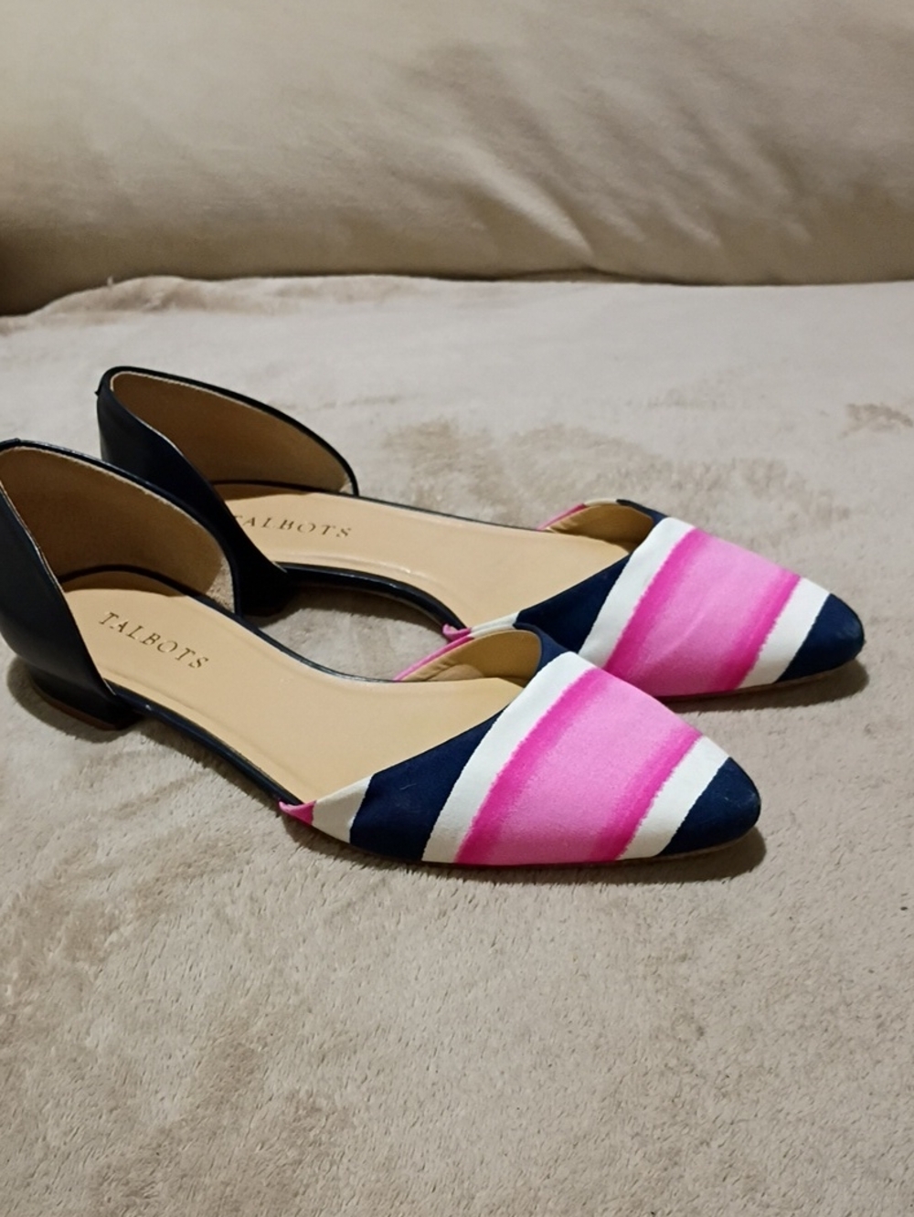 Talbots Pink Navy White Striped D'Orsay Flats